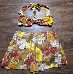 Vintage 80s Jantzen Floral Bikini Top Shorts Set Bathing Suit 10 S